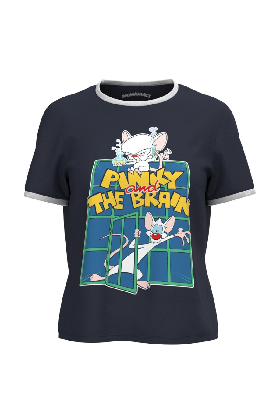 Camiseta unicolor con diseño de Pinky y Cerebro y contrastes