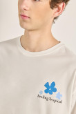 Camiseta unicolor oversize estampada con manga corta
