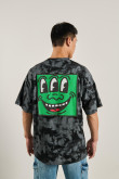 Camiseta negra tie dye oversize con diseño de Keith Haring