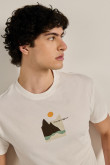Camiseta unicolor con diseño de paisaje y manga corta