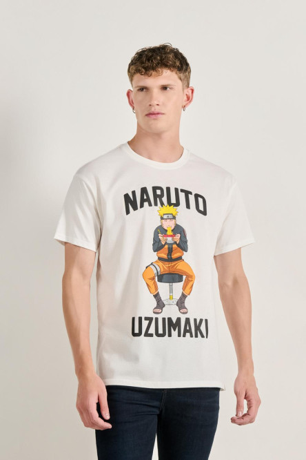 Camiseta crema clara cuello redondo con diseño de Naruto