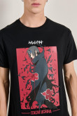 Camiseta negra cuello redondo con estampado de Naruto