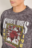 Buzo gris tie dye cuello redondo con artes de Guns N´ Roses