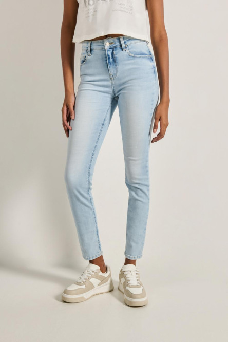 Jean jegging tiro alto azul claro ajustado con bolsillos