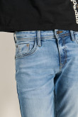 Jean azul claro skinny tiro bajo con bolsillos y desgastes