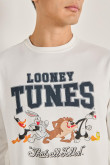 Buzo crema cuello redondo con diseños de Looney Tunes