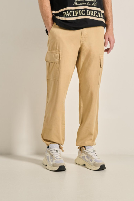 Pantalón cargo en dril unicolor con cintura ajustable