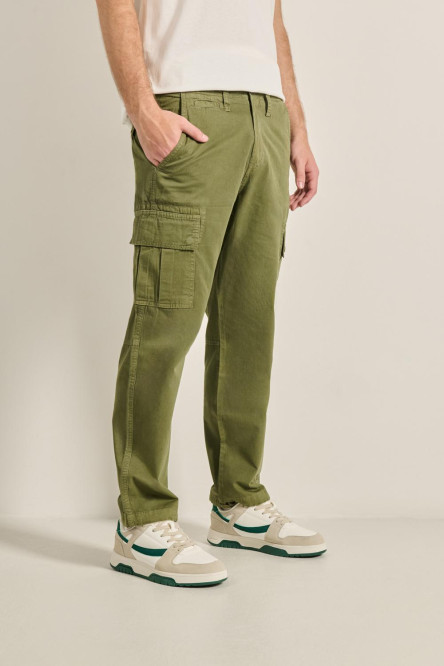 Pantalón cargo en dril unicolor con cintura ajustable