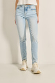 Jean jegging tiro alto azul con desgastes y ajuste ceñido