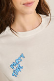 Camiseta crop top crema oversize con diseño de Stitch