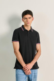 Camiseta polo unicolor con detalles tejidos y botones