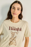 Camiseta kaki clara manga corta con estampado de Bambi