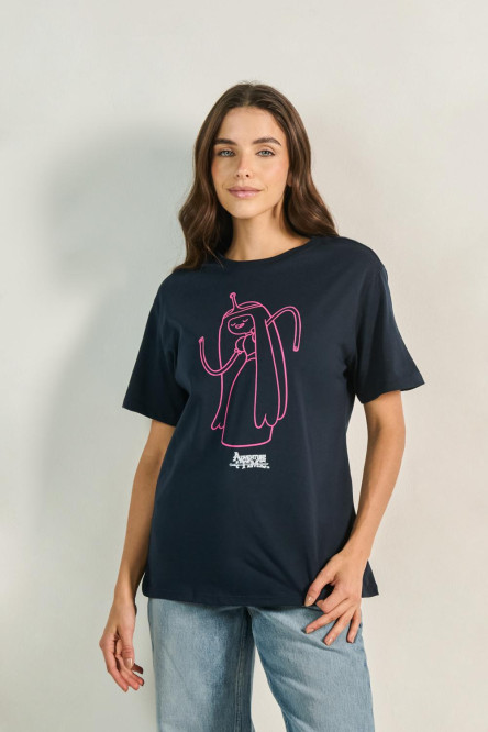 Camiseta unicolor para mujer manga corta estampada en frente de Hora de Aventura.