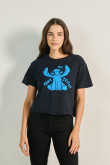 Camiseta azul intensa crop top con diseño de Stitch