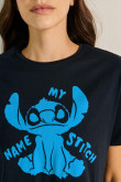 Camiseta azul intensa crop top con diseño de Stitch