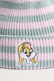 Gorro rosado a rayas tejido con bordado de Looney Tunes