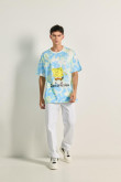 Camiseta crema tie dye oversize con diseño de Bob Esponja