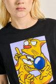 Camiseta negra con arte de CatDog y cuello redondo
