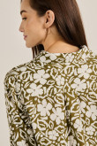 Blusa unicolor estampada con prense y manga 3/4