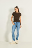 Jean azul claro jegging tiro alto ajustado con 5 bolsillos