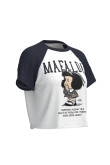 Camiseta manga ranglan corta unicolor con arte de Mafalda