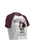 Camiseta manga ranglan corta unicolor con arte de Mafalda