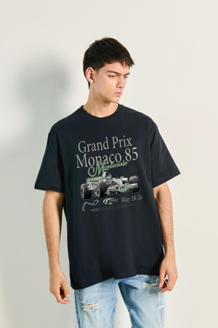 Camiseta unicolor oversize con estampado racer y manga corta