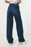 Jean open leg azul oscuro con bota ancha y tiro alto