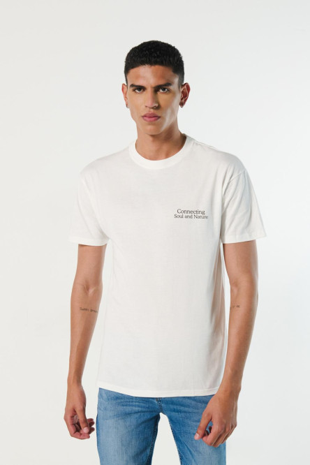 Camiseta manga corta unicolor estampada con hombro rodado