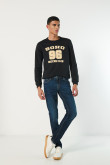 Jean skinny tiro bajo azul oscuro ajustado con 5 bolsillos