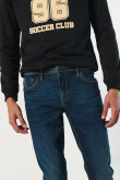 Jean skinny tiro bajo azul oscuro ajustado con 5 bolsillos