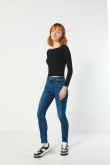 Jean jegging azul oscuro con tiro súper alto y 5 bolsillos