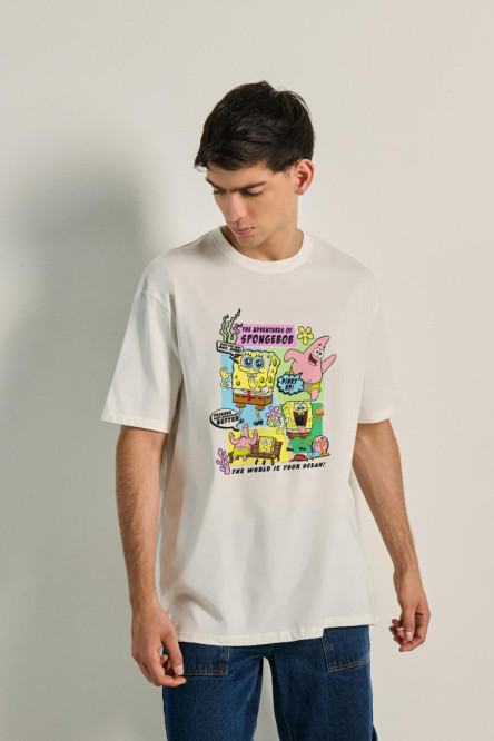 Camiseta unicolor de Bob Esponja oversize cuello redondo