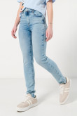 Jean súper tiro alto jegging azul ajustado con desgastes