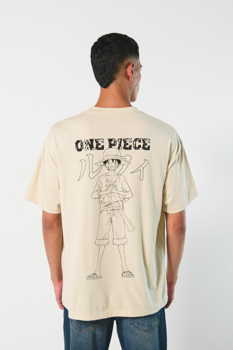 Camiseta oversize kaki manga corta con diseños de One Piece