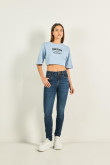 Jean jegging tiro alto azul oscuro con botón en cintura