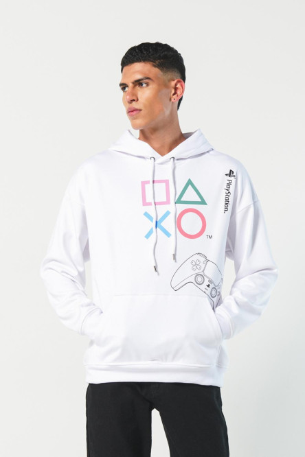 Buzo capota para hombre, silueta oversize, con bolsillo canguro en frente estampado de  Play Station