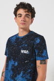 Camiseta con bolsillo, manga corta, crema, con estampado de Nasa