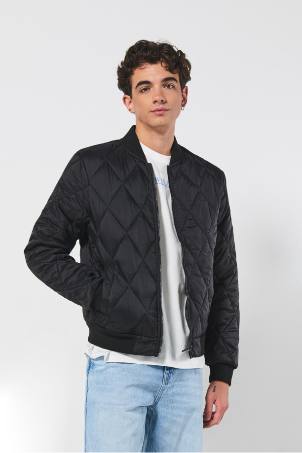 Chaqueta unicolor bomber acolchada con rombos decorativos