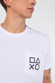 Camiseta con bolsillo, manga corta, crema, con estampado de Play Station