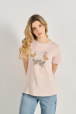 Camiseta unicolor manga corta con diseño esotérico de flores