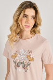 Camiseta unicolor manga corta con diseño esotérico de flores