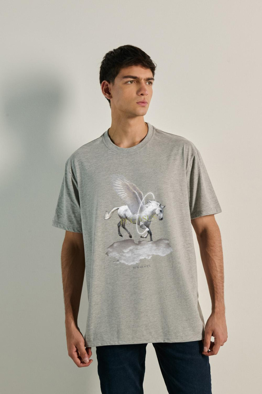 Camiseta unicolor oversize manga corta con diseño artístico