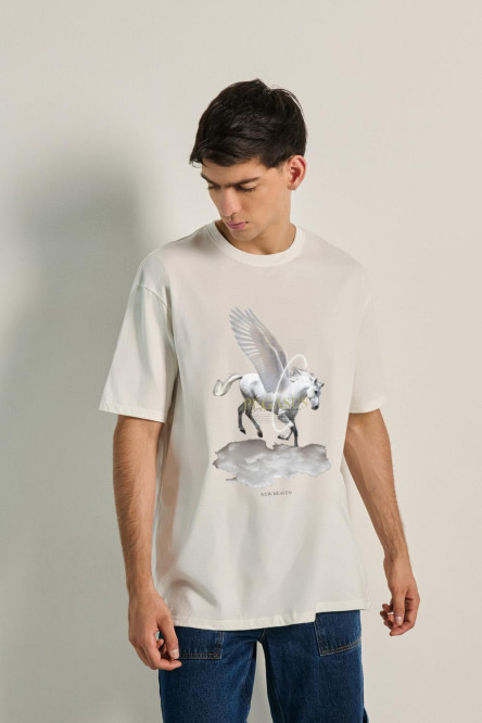 Camiseta unicolor oversize manga corta con diseño mitológico