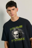 Camiseta oversize unicolor con diseño de Beetlejuice