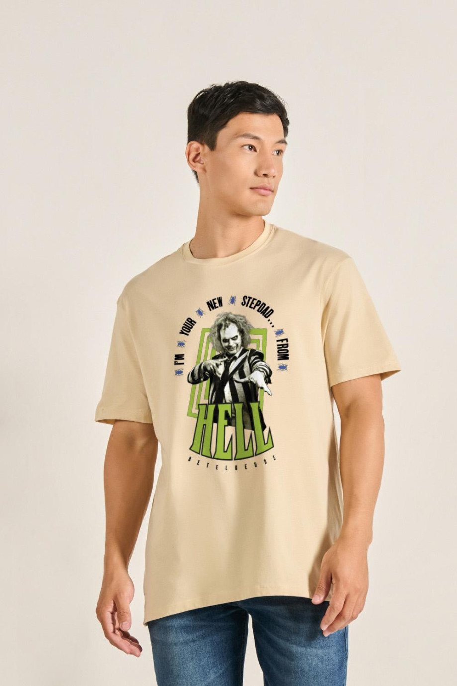 Camiseta unicolor oversize cuello redondo de Beetlejuice