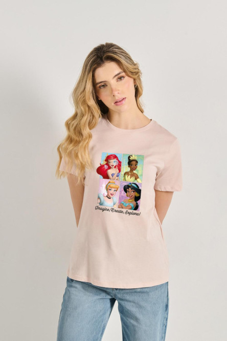 Camiseta de Princesas de Disney unicolor manga corta