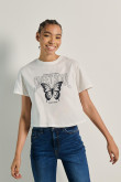 Camiseta unicolor crop top con diseño esotérico de mariposa