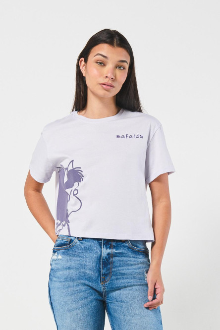 Crop top femenino manga corta con estampado en frente de Mafalda