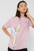 Camiseta unicolor para mujer manga corta estampada en frente de Tinkerbell